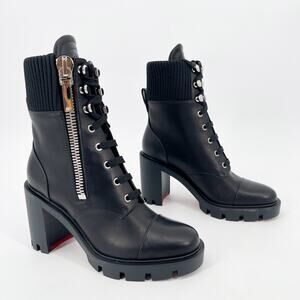 Christian Louboutin En Hiver Black Biker Moto Chunky Lug Sole Boots EU 38.5